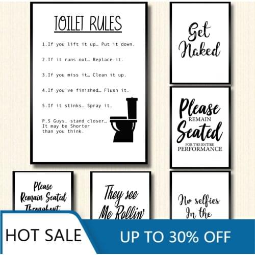 Christmas Canvas Painting Funny Bathroom Rules Sign Nordic Black White Poster Prints Toilet Humour Pictures Bathroom Home Decor