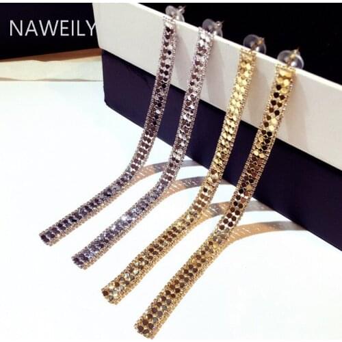 Super Shiny Sequin Long Geometric Earrings Female Jewelry New Fashion Korean Rhinestone Dangle Earring