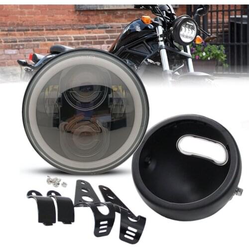 DRL Halo 5 3/4 Inch 5.75" Led Headlight With Headlamp Mount Bucket Housing Bracket for Honda Suzuki Kawasaki Motorcycle