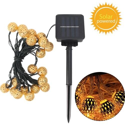 Solar String Lights Outdoor 20 LED Moroccan Gold Metal Ball Garden Fairy Lamp