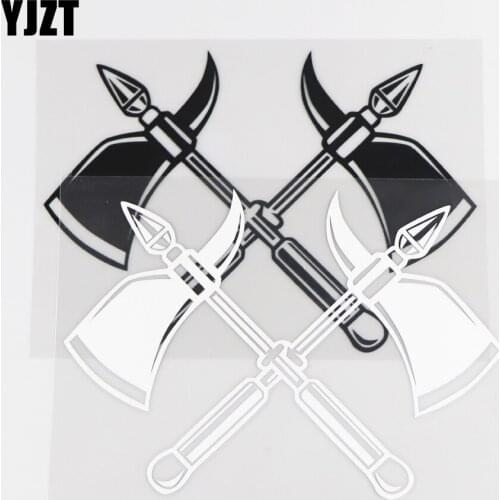 YJZT 11.4CM×16.3CM Classic Storm Double Tomahawk Creative Individual Weapon Car Sticker Vinyl Body Decal 1C-0074
