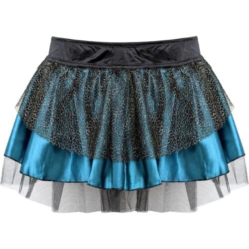 Women Multilayer Sexy Peacock Mesh Lace Pleated Tulle Mini Skirt Adult Fashion Party Dance Tutu Skirts Black/Blue Plus Size