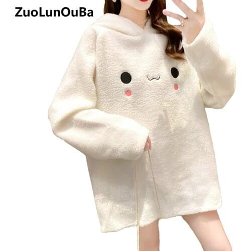 2020 New Winter Version Plus Velvet Thick Rabbit Ears Girl Hoodie Cartoon Casual And Comfortable Warm Lamb Plush Ladies Pullover