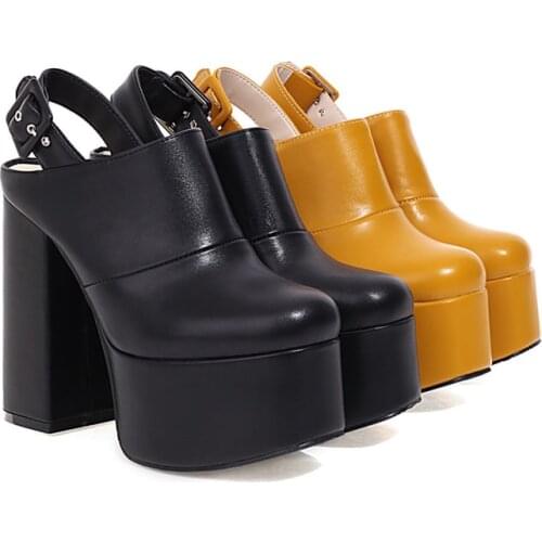 Brand Summer Platform Women Sandals Cover Toe Back Strap Block Heel Woman Shoes Black Yellow Gothic Punk Rock Shoes