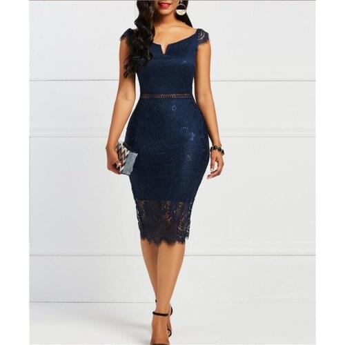 Women dress V-neck one-shoulder short sleeve lace dress women back zipper lace mid dress bodycon dress