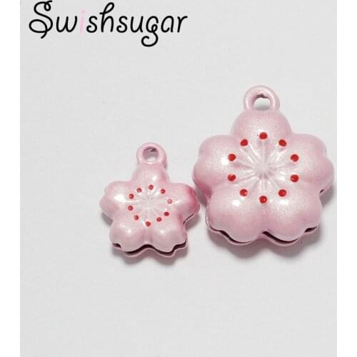 2 Size Shinny Pink Sakura Jingle Bell Metal Bell Charms Pendant Bracelet Accessories Holiday Party Decor
