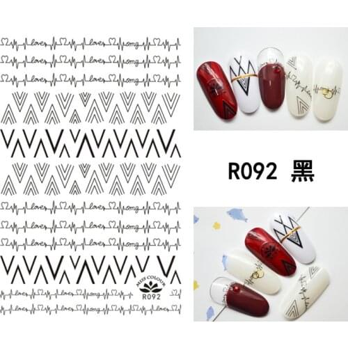 3D Nail Sticker Black Geometric Love Line Fashion Stickers Autumn Small Adhesive Stickers for Manicure Nail Art Decoration