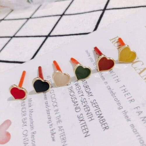 6 pieces / lot DIY alloy drip oil love shape silver pin with stud earrings earrings jewelry material accessories