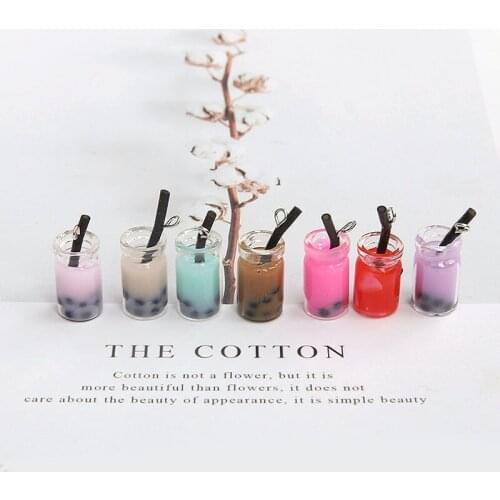 6pcs sweet Mini Pearl Milk Tea Cup Modeling Dangle Earrings For Women Mobile Phone Cute Pendant Diy Jewelry Accessories