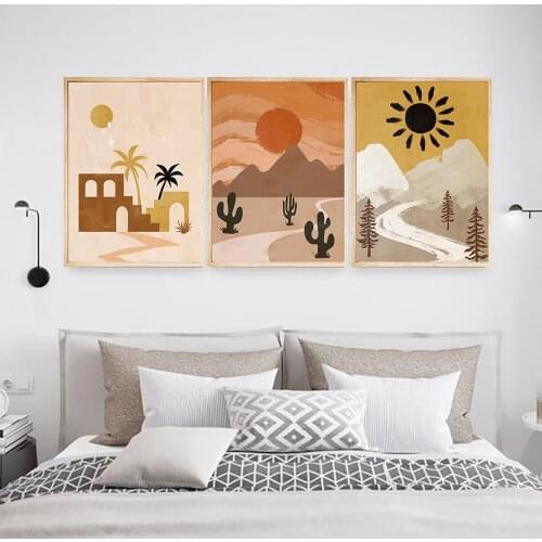Sun Mountain Abstract bundle Room Wall Art Vintage Wall Painting Set of 3 Prints Nursery Abstract Painting No Frame Pictures