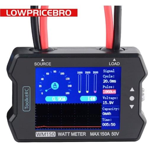 ToolkitRC WM150 150A 50V Watt Meter Power Analyzer LCD Display Power Voltage Current Tester PWM Output for RC FPV Drone