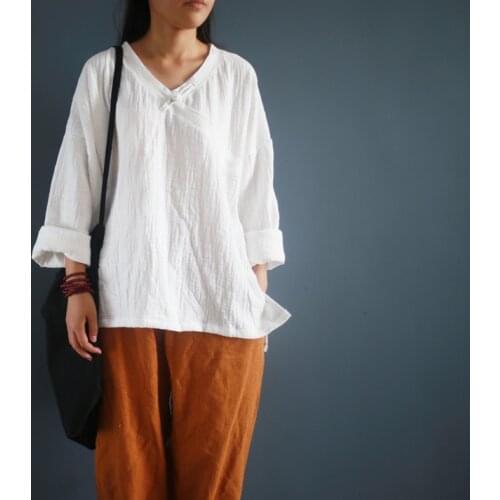 Women Cotton Linen One Button Blouse Ladies Solid Color Loose Shirts Irregular Hem Female Casual Long Sleeve Shirt