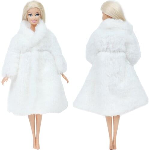 One Pcs White Wool Coat Noble Winter Wear High Quality Fashion Dress Accessories Clothes for Barbie doll Dollhouse Kids Girl Toy