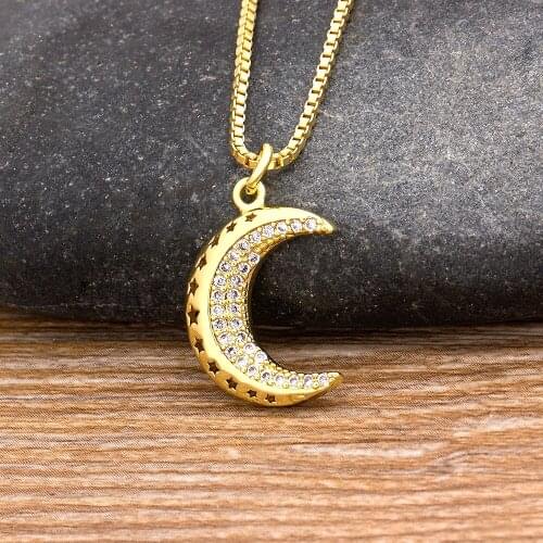 High Quality Vintage Zircon Star Moon Pendant Necklace Luxury Crystal Chain Jewelry Best Birthday New Year Gifts For Women Girls