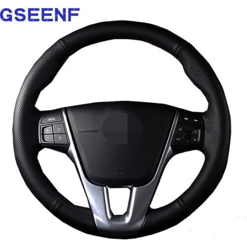 Car steering wheel cover is Handsewing Non-slip Black Artificial Leather For Volvo S60 V40 V60 V70 2014 XC60