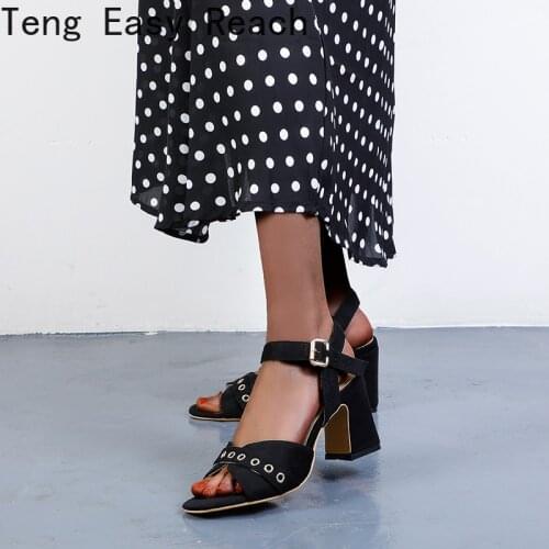 Black Pink Brown Sandals Female Summer New Style Open Toe 8CM Thick Heel High Heel Comfortable Casual Retro Shoes