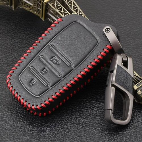 Black Leather Car Smart Key Cover Case For Toyota Camry Coralla Crown RAV4 Highlander Prado 3 Button Remote Key Protective Shell