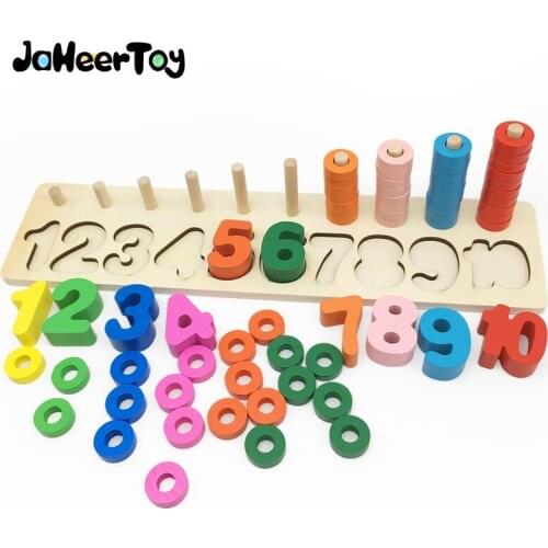 JaheerToy Math Wooden Toys for Children 1-10 Number Montessori Educational Toy Early Childhood Education Wood 3-4-5-6 Years Old