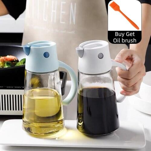Automatically Open Lid Oil Bottle Dispenser Creative Sauce Baking Glass Leak-Proof Storage Bottle Salad Kitchen Tool Accessorie