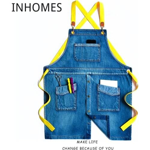 Home Apron Work Denim Milk Coffee Barber Work Clothes Hair Stylist Hairdressing Custom Logo Nail delantal cocina hombre mujer