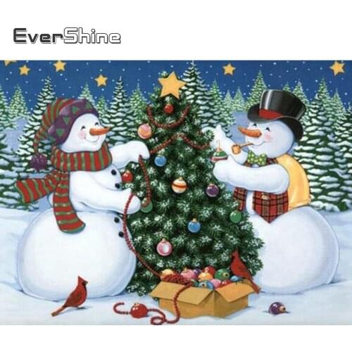Evershine Diamond Painting Snowman With Square Rhinestones Diamond Embroidery Full Set Landscape Winter Cross Stitch Christmas