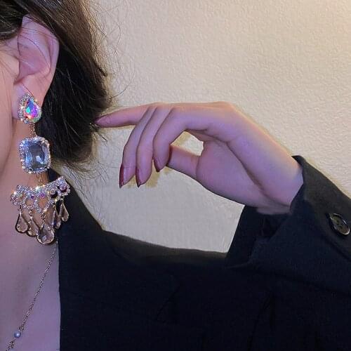 FYUAN Water Drop Crystal Dangle Earrings for Women Oversize Bohemian Style Earrings Weddings Party Jewelry Accessories