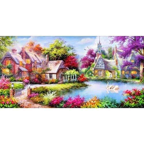 GLymg Diy Diamond Painting Garden View House Paint With Diamond Full Drill Diamond Embroidery Rhinestones Mosaic Gift Home Decor