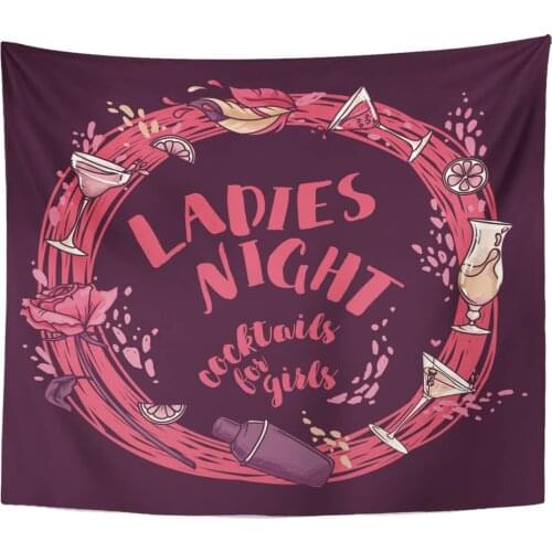 Tapestry Pink Alcohol for Ladys Night Party Glamour Cocktails Artistic Tapestries Wall Hanging for Living Room Bedroom Dorm