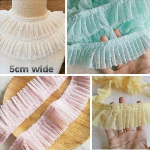 HOT 5cm Wide Color Double Mesh Gauze Pleated Lace Fabric DIY Handmade Accessories Garden Style Clothing Skirt Home Textile Decor