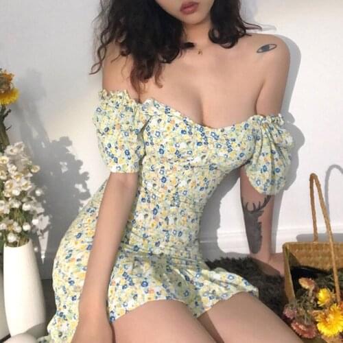 Hirigin 2021 European and American style spring and summer new womens dress slim high waist hip fashion floral Ruffle Dress
