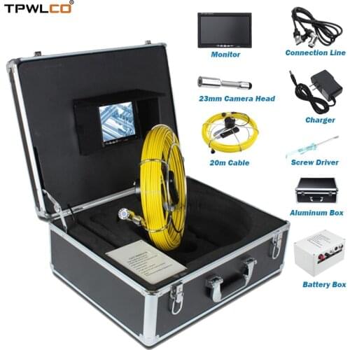 Camera Size 23mm IP68 Waterproof Camera Head With 12pcs LEDS 7inch LCD 1000TVL Small Duct Inspection Endoscope System 20m Cable