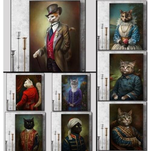 Canvas Painting abstract Animal Posters set Retro court cat canvas print Bedside paintings for home Wall Art Decorative picture