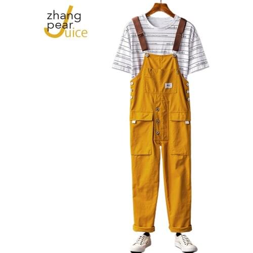 New Fashion Bib Overalls Jumpsuits For Mens Vintage Big Pocket Wide Leg Pants Men Women Casual Loose Trousers Streetwear Plus