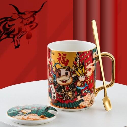 Chinese Style Creative Ceramic Mug Good luck totem Mug with Lid large Capacity Coffee Cup High Quality Birthday Gift Mug