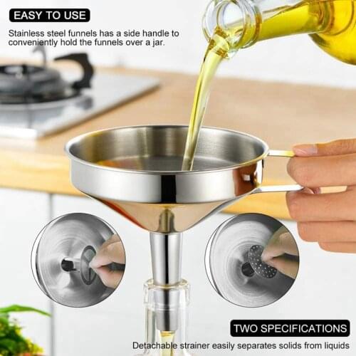 Stainless Steel Funnel Kitchen Set 3 Pack Funnels with 2 Removable Strainer Filter and 1 Pcs Cleaning Brush