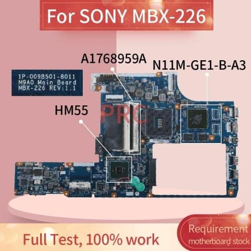 A1768959A For SONY MBX-226 Notebook Mainboard 1P-009BJ02-8011 HM55 N11M-GE1-B-A3 DDR3 Laptop motherboard
