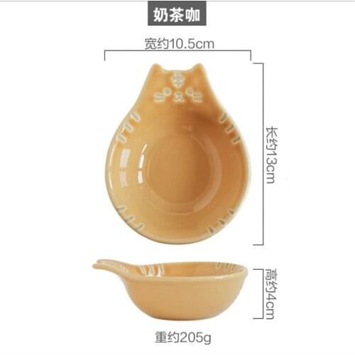 Cute Cat Handle Ceramic Bowl Cartoon Household Fruit Salad Bowl Dessert Bowl Small Plate Dessert Plate