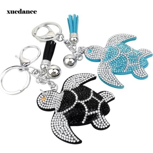 Fashion Cute Turtle Tortoise Shape Car Keychain Handbags Rhinestone Crystal Animal Metal Pendant Accessories Key Rings Gift
