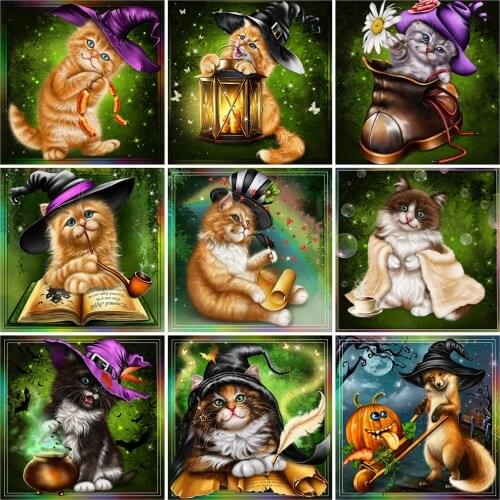 MomoArt Diamond Embroidery Animal Picture Of Rhinestone Diamond Mosaic Cat Cross Stitch Kits Painting Fox Halloween Wall Decor