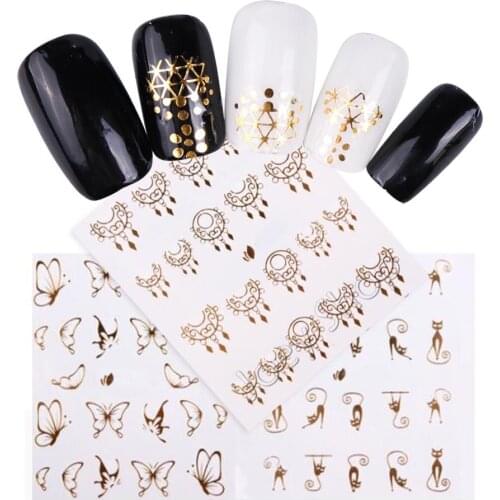 30pcs Gold Silver Nail Water Sticker Feather Flower Spider Design Decal for Nails Decoration Nail Art Manicure Nail Art Sticker