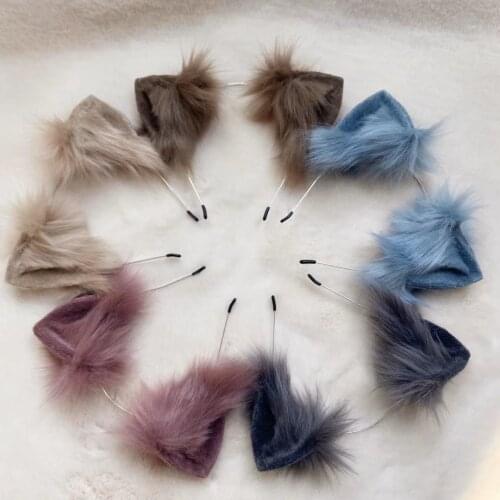 New Hand Made Work Brown Blue Pink Cat Small Ears Hairhoop Headwear Halloween Christmas Game Party Sotume Accessories