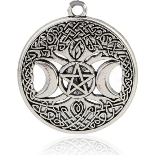 Triple Moon Goddess Tree Of Life Necklace Pendant Pentacle Pentagram Wiccan