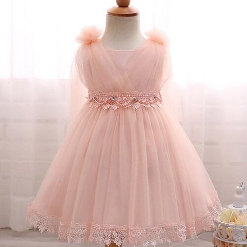 Baby Girls flower dresses Newborn Clothes Net yarn cute princess dress pink champagne pearl vestidos princesa recien nacido bebe