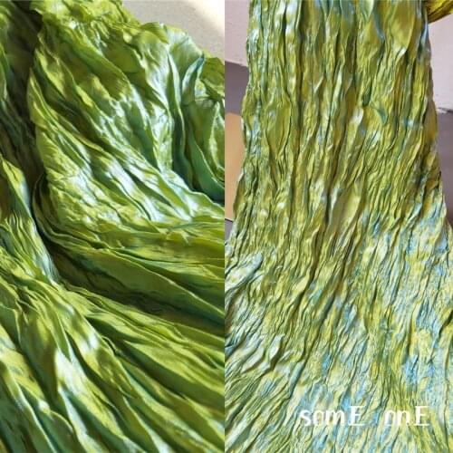 New Pleated Fabric Miyake Style Folds Gradient Blue Green DIY Decor Props Clothes Skirt Dress Designer Fabric 50*145cm
