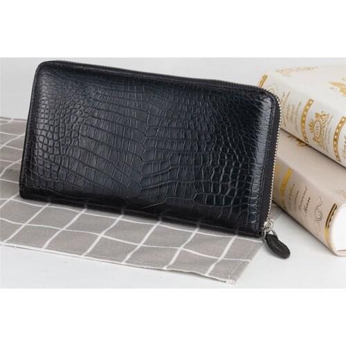 Authentic Real Crocodile Belly Skin Mens Large Card Purse Long Wallet Genuine Exotic Alligator Leather Male Phone Clutch Bag