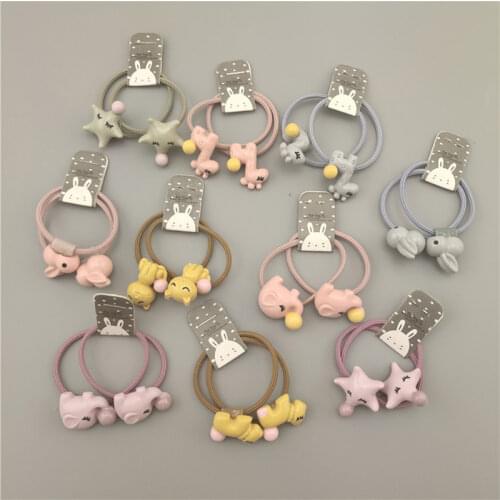 Korean Animal Little Girls Elastic Hair Bands Star Rabbit Elephant Ponytail Holder Scrunchies Hair Tie Rope