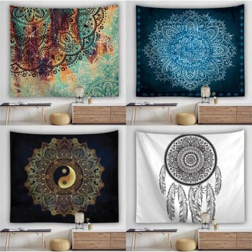 Dreamcatcher Print Tapestry Indian Pumo Feathers Polyester Mandala Tapestry Wall Hanging Bme Wall Art Hangings Decorations