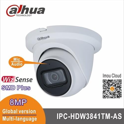 Free shipping Dahua IPC-HDW3841TM-AS 8MP WizSense Network Camera POE Built in MiC & SD Card Slot IP67 IR 30M AI Camera