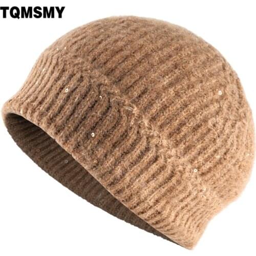 TQMSMY Knitted Wool Beanie Women Fashion Knitting Sequin Hats Ladies Autumn Winter Warm Skullies Beanies Girls Casual Cap TMB20