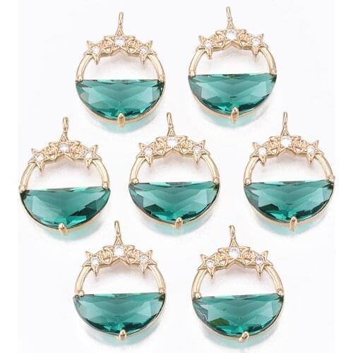 2Pcs Glass Faceted Pendants Charms Flat Round with Star for Earrings Bracelet Necklace Jewelry Making